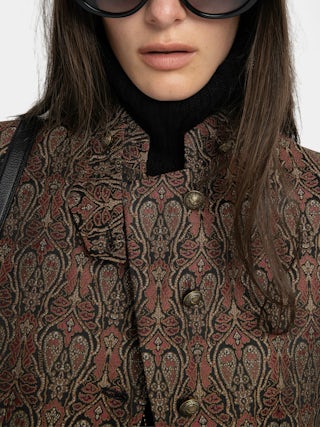 Verysa Blazer - Structured straight blazer in jacquard, with high collar and embroidered wings, with button fastening.
