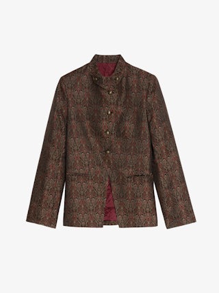 Verysa Blazer - Structured straight blazer in jacquard, with high collar and embroidered wings, with button fastening.