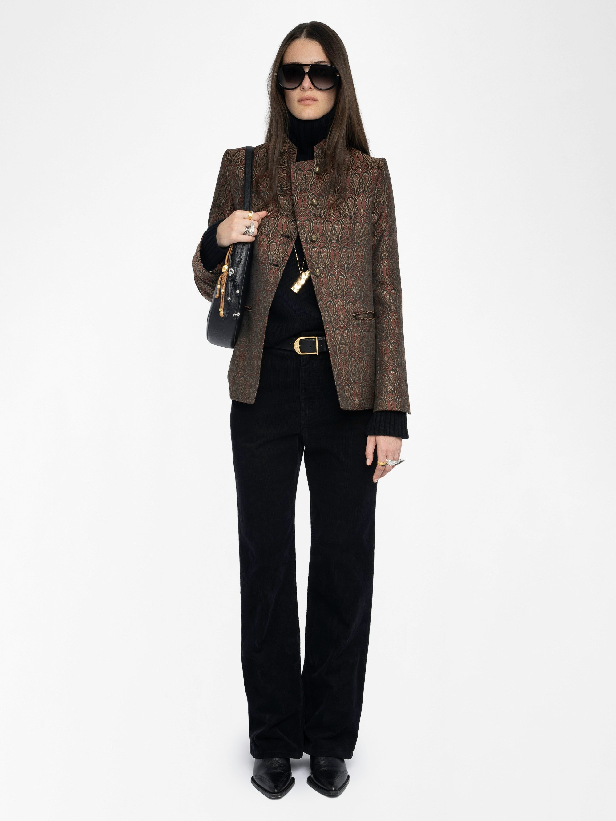 Blazer Verysa - Strukturierter gerader Blazer aus Jacquard, mit Stehkragen und gestickten Flügeln, mit Knopfverschluss.