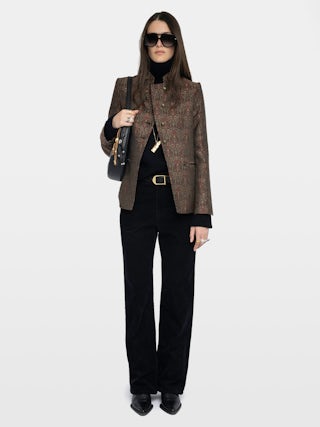 Verysa Blazer - Structured straight blazer in jacquard, with high collar and embroidered wings, with button fastening.