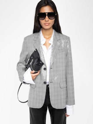 Vanille Sequin Blazer - Regular fit blazer in sequined Prince of Wales check with button closure.
