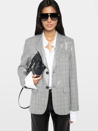 Blazer Vanille - Blazer droit en tailleur prince de galles avec sequins, et fermeture boutonnée.