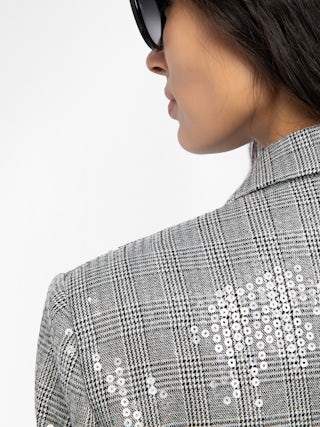 Vanille Sequin Blazer - Regular fit blazer in sequined Prince of Wales check with button closure.