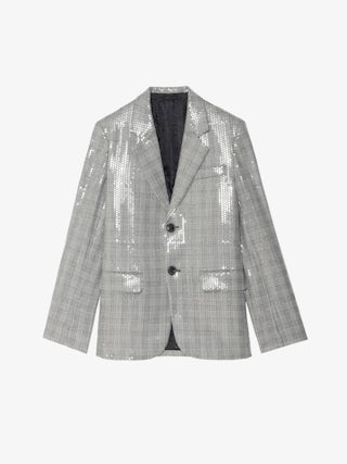 Vanille Sequin Blazer - Regular fit blazer in sequined Prince of Wales check with button closure.