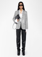 Blazer Vanille - Gerader Blazer aus Hahnentritt mit Pailletten und Knopfverschluss.