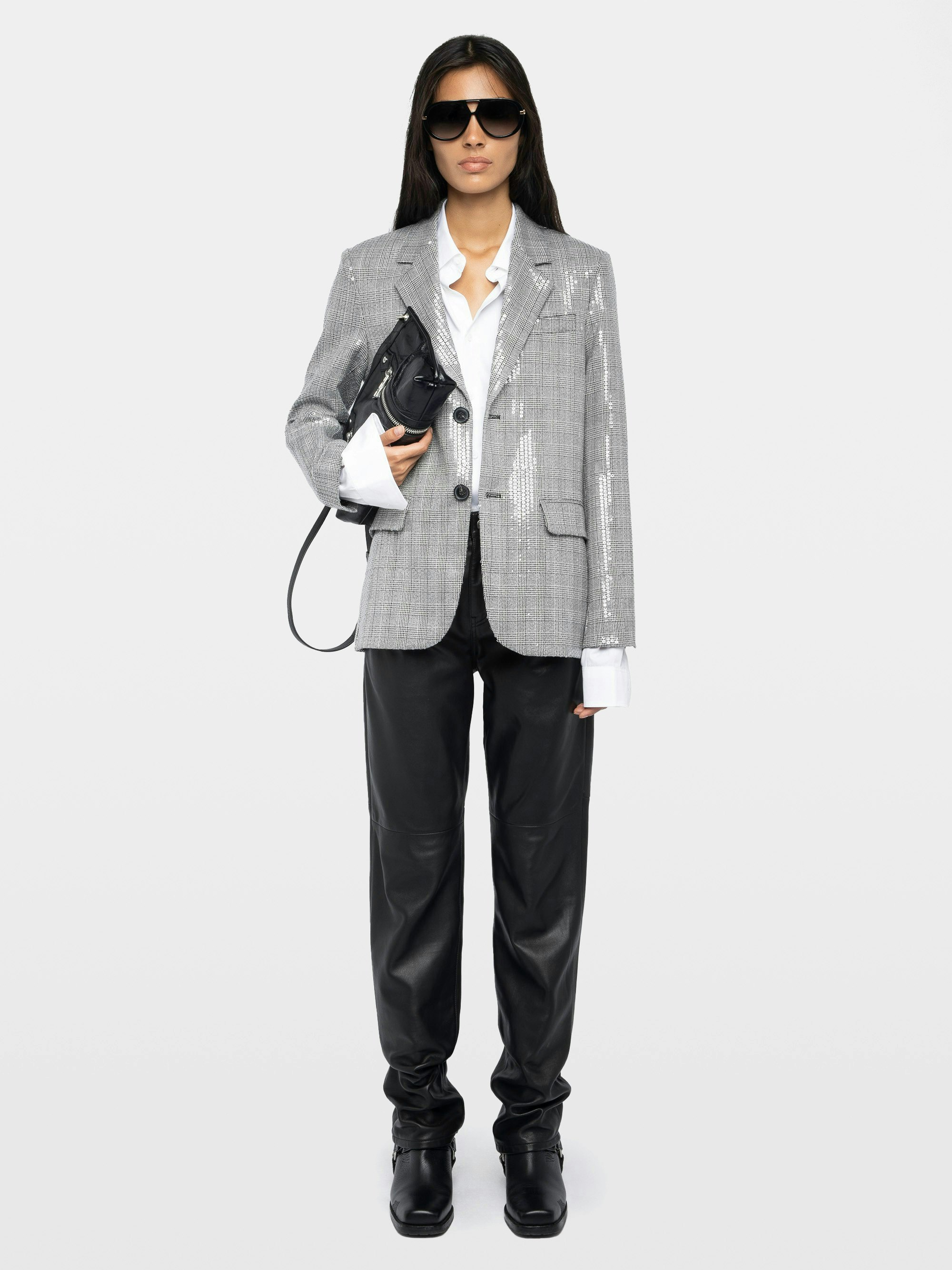 Blazer Vanille - Blazer droit en tailleur prince de galles avec sequins, et fermeture boutonnée.