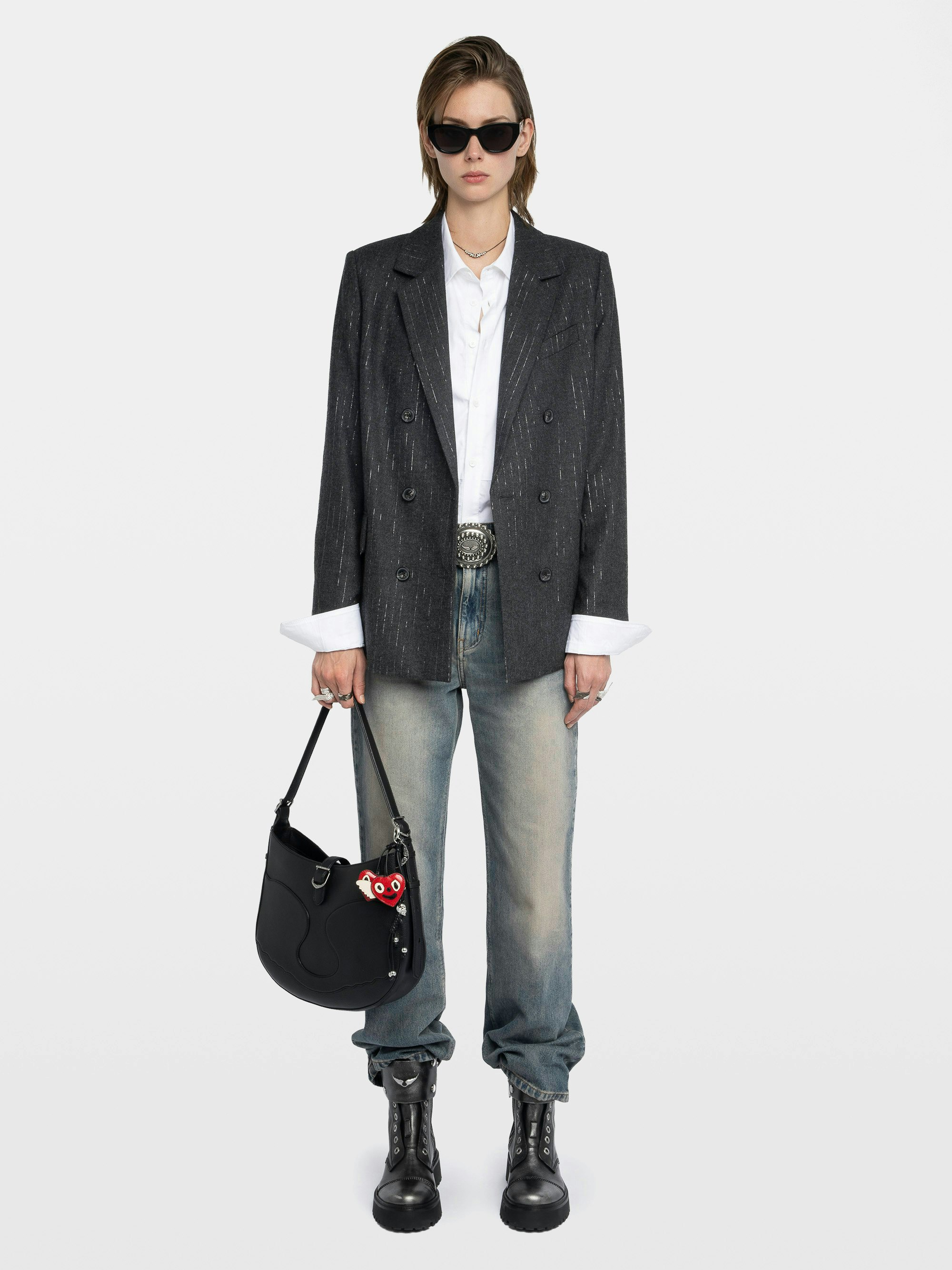 Blazer Vaska - Blazer droit structuré en flannel avec rayures shimmer et femeture croisée boutonnée.