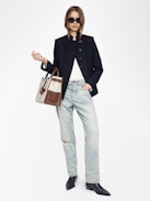 Verysa Blazer - Structured regular fit blazer, high collar and rhinestone wing appliqué, button fastening.