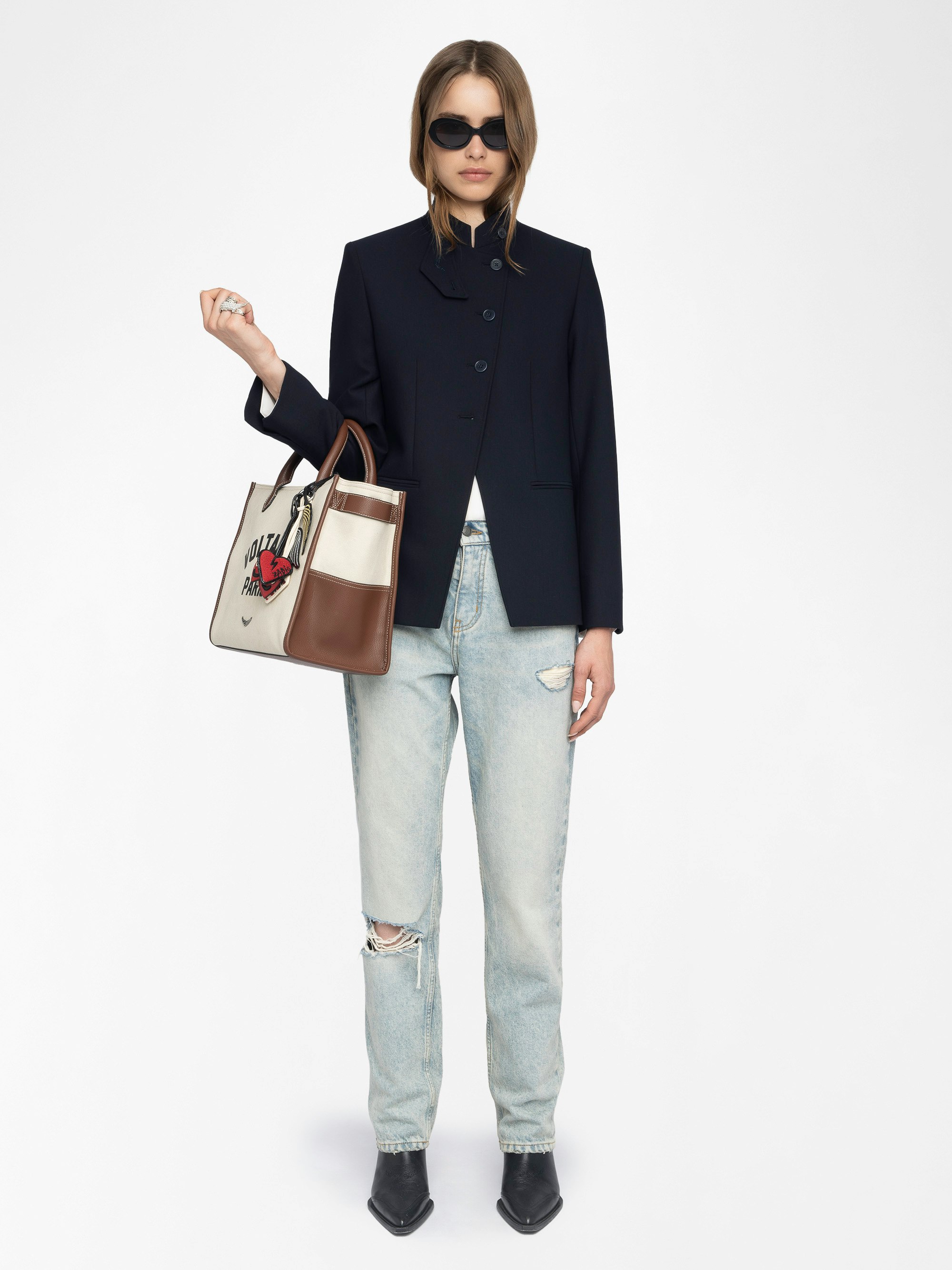 Verysa Blazer - Structured regular fit blazer, high collar and rhinestone wing appliqué, button fastening.