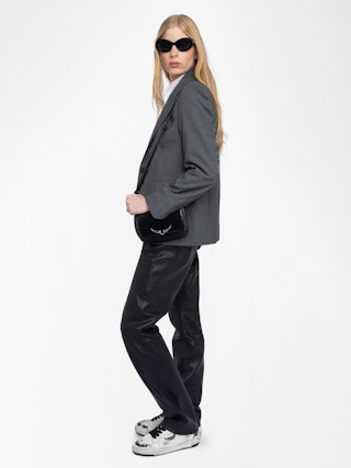 Vavy Blazer - Structured straight-cut tailored blazer with skull rhinestones and button fastening.