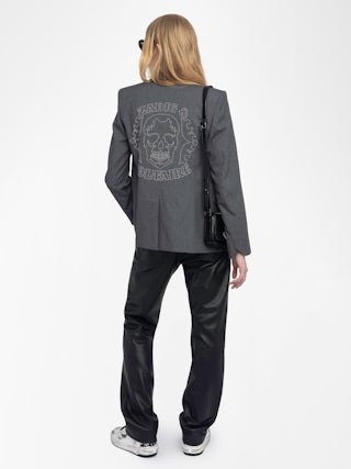 Vavy Blazer - Structured straight-cut tailored blazer with skull rhinestones and button fastening.