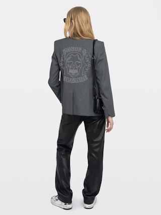 Vavy Blazer - Structured straight-cut tailored blazer with skull rhinestones and button fastening.
