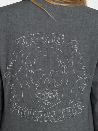 Vavy Blazer - Structured straight-cut tailored blazer with skull rhinestones and button fastening.