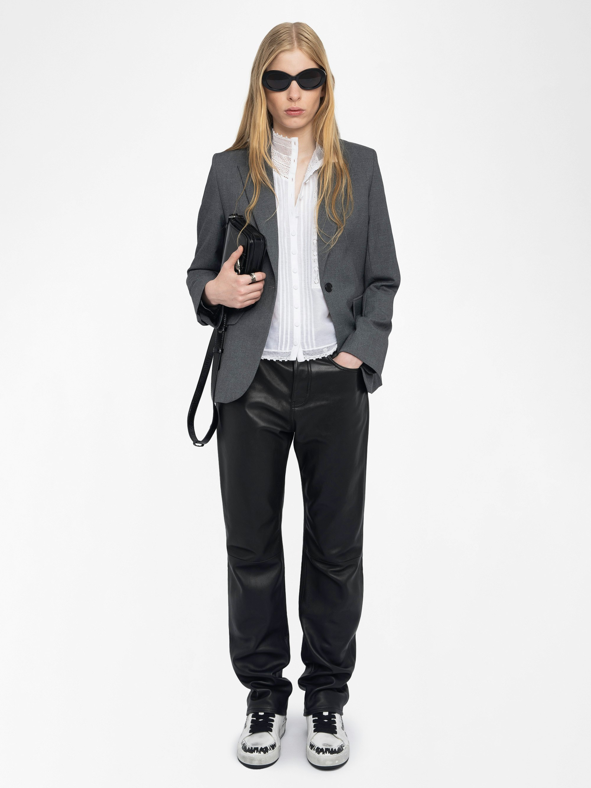 Vavy Blazer - Structured straight-cut tailored blazer with skull rhinestones and button fastening.