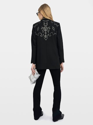 Viva Blazer - Structured tailored blazer with western-inspired rhinestones and button fastening.