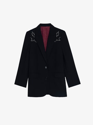 Viva Black Rhinestone Blazer - Structured tailored blazer with western-inspired rhinestones and button fastening.
