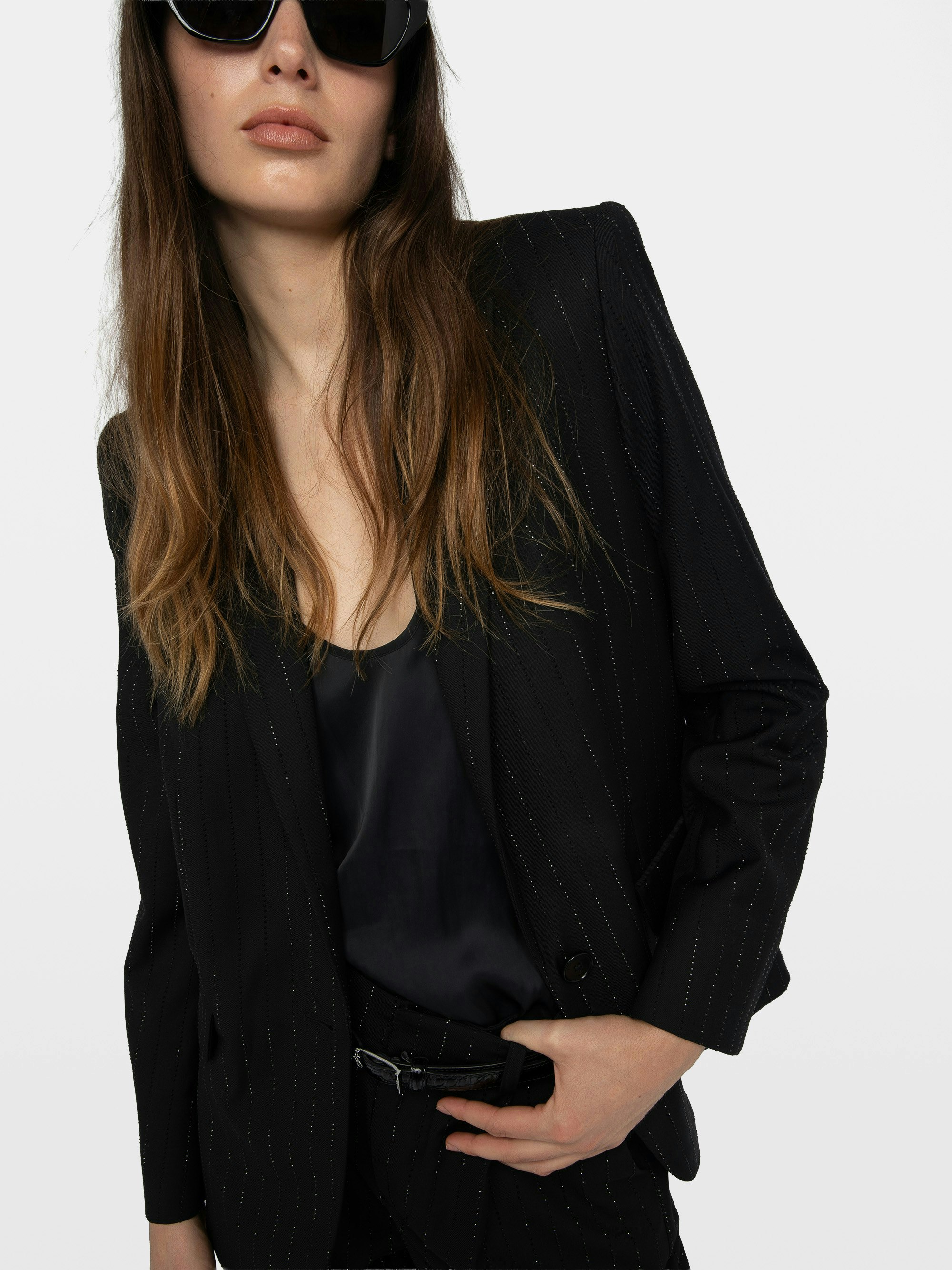 Valse Blazer - Structured straight blazer in strass suiting with button closure.