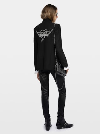 Blazer Verysa - Blazer dritto strutturato, collo alto, dettagli strass sul retro, patta rimovibile e chiusura abbottonata.