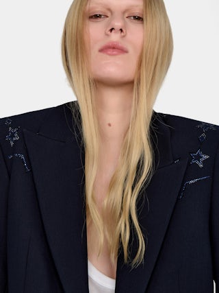 Vavy Blazer - Structured tailored blazer with multi rhinestones at the front and back, and button closure.