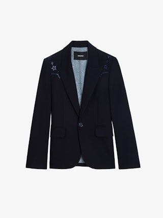Blazer Vavy - Blazer structuré tailleur avec multi strass à l’avant et au dos, et à fermeture boutonnée.