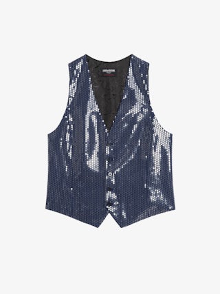 Emaux Waistcoat - Tailored waistcoat with transparent embroidered sequins, button fastening.