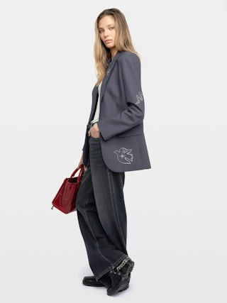 Vival Blazer - Structured straight blazer with button closure and multi-rhinestone details.