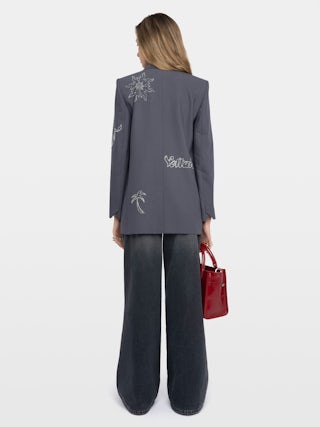 Vival Blazer - Structured straight blazer with button closure and multi-rhinestone details.