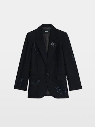 Vival Blazer - Structured straight blazer with button closure and rhinestone details.