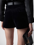 Pink Velvet Shorts - Elevate your wardrobe with these navy blue velvet shorts, tailored to perfection for a sleek and sophisticated look. Featuring a mid-rise fit, practical pockets, and refined detailing, these shorts offer both style and comfort. Perfect for pairing with blouses or blazers, they’re a versatile choice for casual or semi-formal occasions.