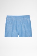 Shorts Please - Shorts aus Leinen und Baumwolle in glänzendem Himmelblau für Damen