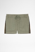 Shorts Paro - Shorts aus Baumwolle in Hellgrün mit seitlichen Streifen für Damen