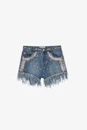 Short Snow Studs Strass - Short en denim orné de cristaux multicolores Femme