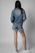 Short Snow Studs Strass - Short en denim orné de cristaux multicolores Femme