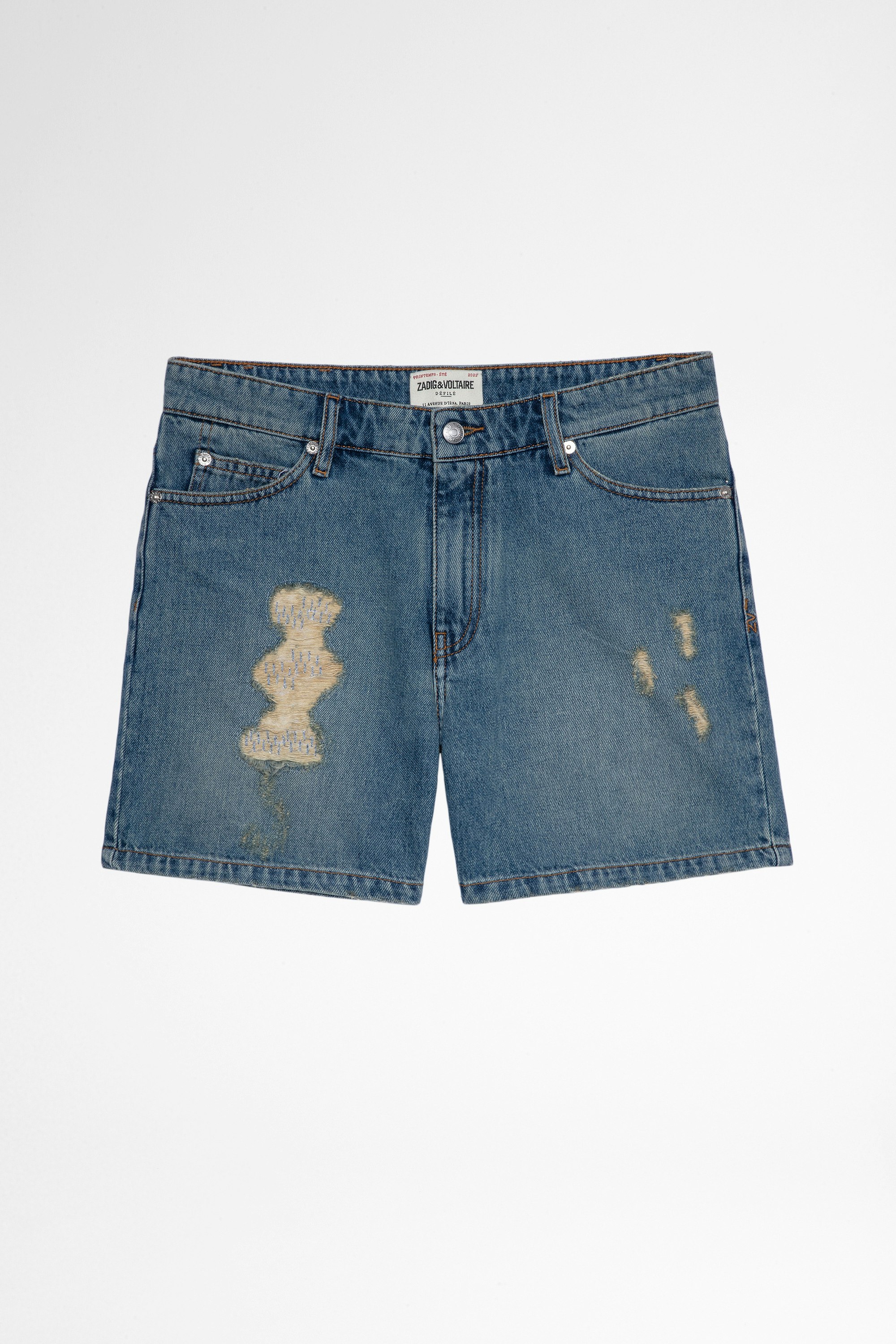 Shorts Tomboy Damenshorts aus blauem Washed-out-Denim. Hergestellt mit Fasern aus biologischem Anbau