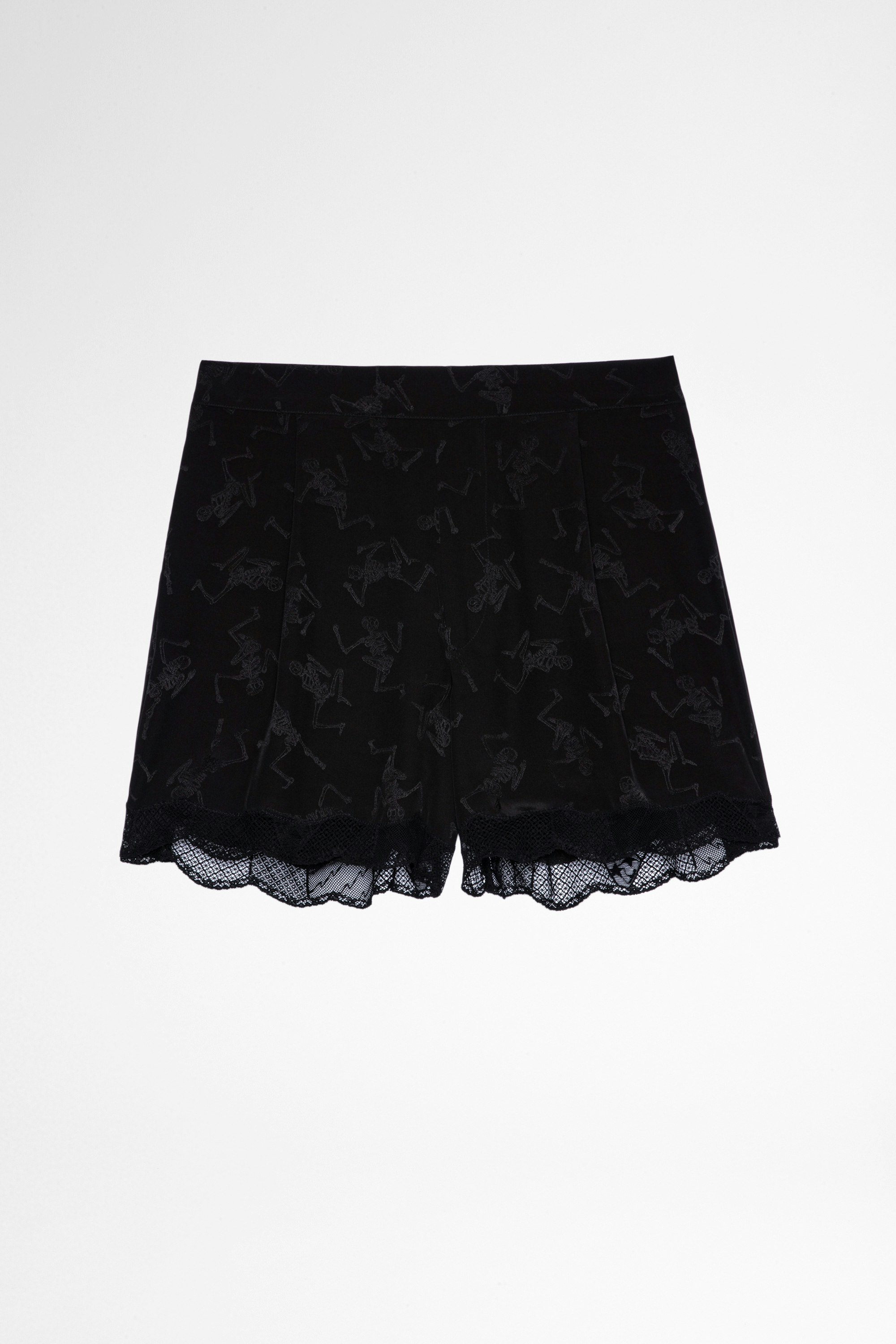 Saturne Squeleton Shorts Silk Women's black silk shorts with jacquard skeletons