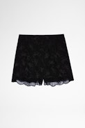Saturne Squeleton Shorts Silk - Women's black silk shorts with jacquard skeletons