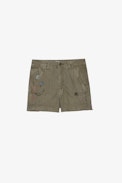 Short Sparky - Short in cotone kaki con motivi ricamati - Donna
