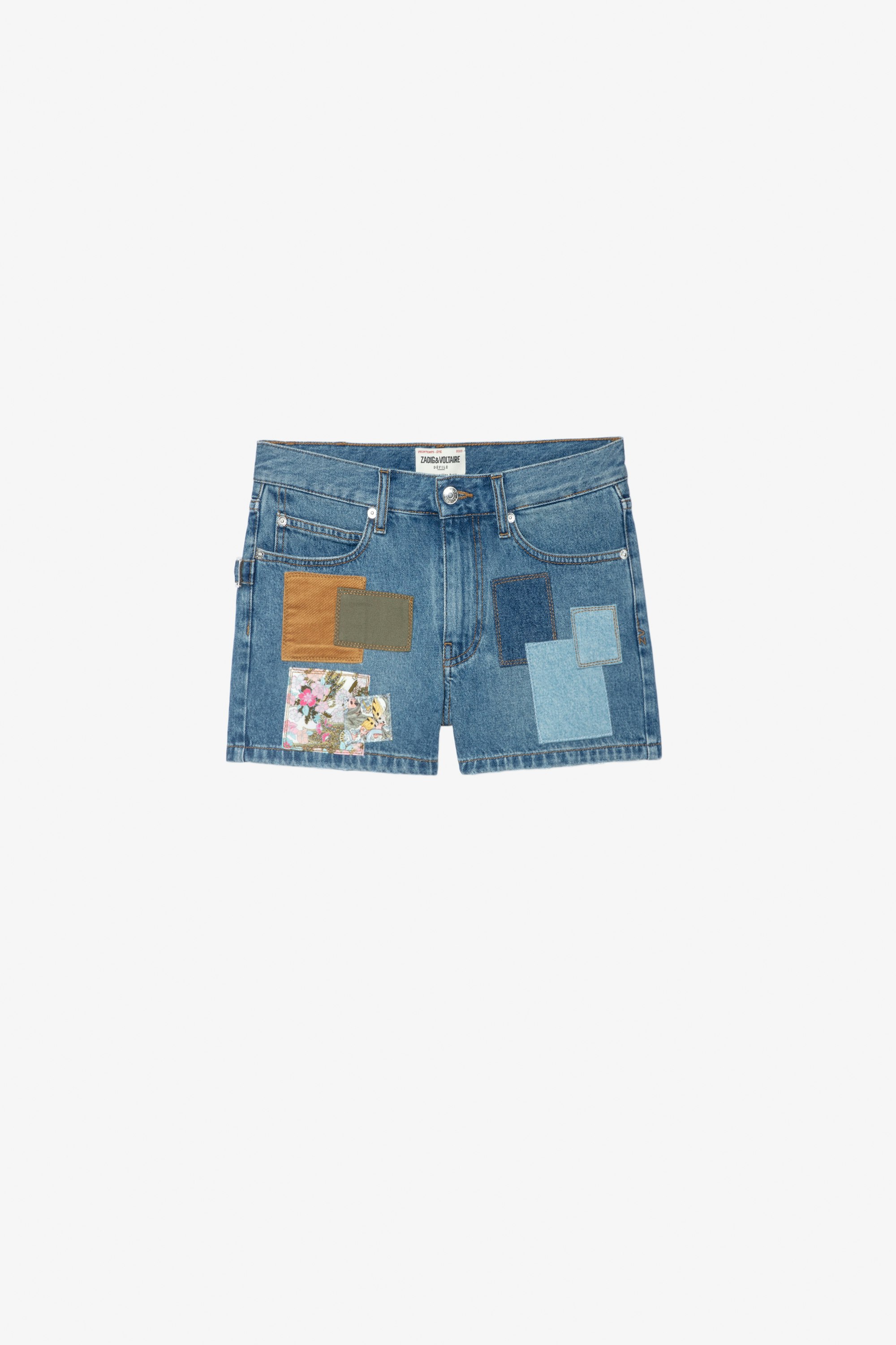 Sina Shorts Women’s sky-blue denim shorts with single-colour patches and prints