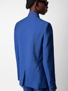 Short Please Lin - Short de tailleur en lin bleu à poches.
