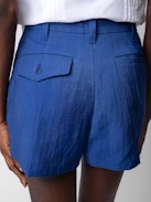 Short Please Lin - Short de tailleur en lin bleu à poches.