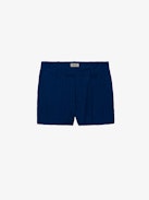 Short Please Lin - Short de tailleur en lin bleu à poches.