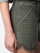 Sei Shorts - Khaki cotton twill shorts with pockets and textured panels.