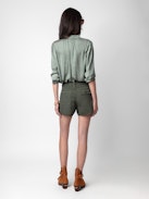 Sei Shorts - Khaki cotton twill shorts with pockets and textured panels.