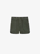 Sei Shorts - Khaki cotton twill shorts with pockets and textured panels.