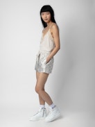 Short Paxi Jacquard - Shorts rosa pallido con ali in jacquard e coulisse.