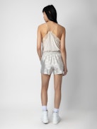 Short Paxi Jacquard - Shorts rosa pallido con ali in jacquard e coulisse.