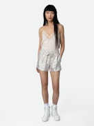 Short Paxi Jacquard - Shorts rosa pallido con ali in jacquard e coulisse.