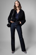 Mila Soft Curly Coat - Women's boiled wool effect coat in black