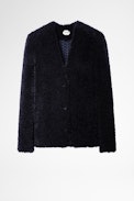 Mila Soft Curly Coat - Women's boiled wool effect coat in black