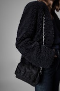 Mila Soft Curly Coat - Women's boiled wool effect coat in black